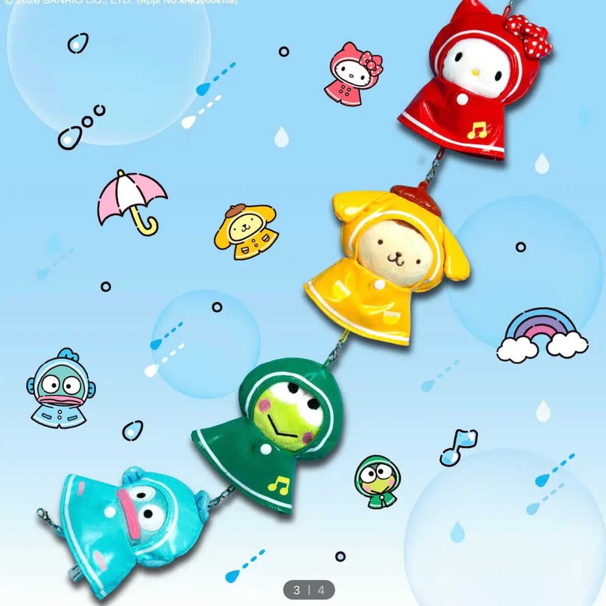 (PRE-ORDER) Sanrio Characters Rainy Day Raincoat Plush Keyring