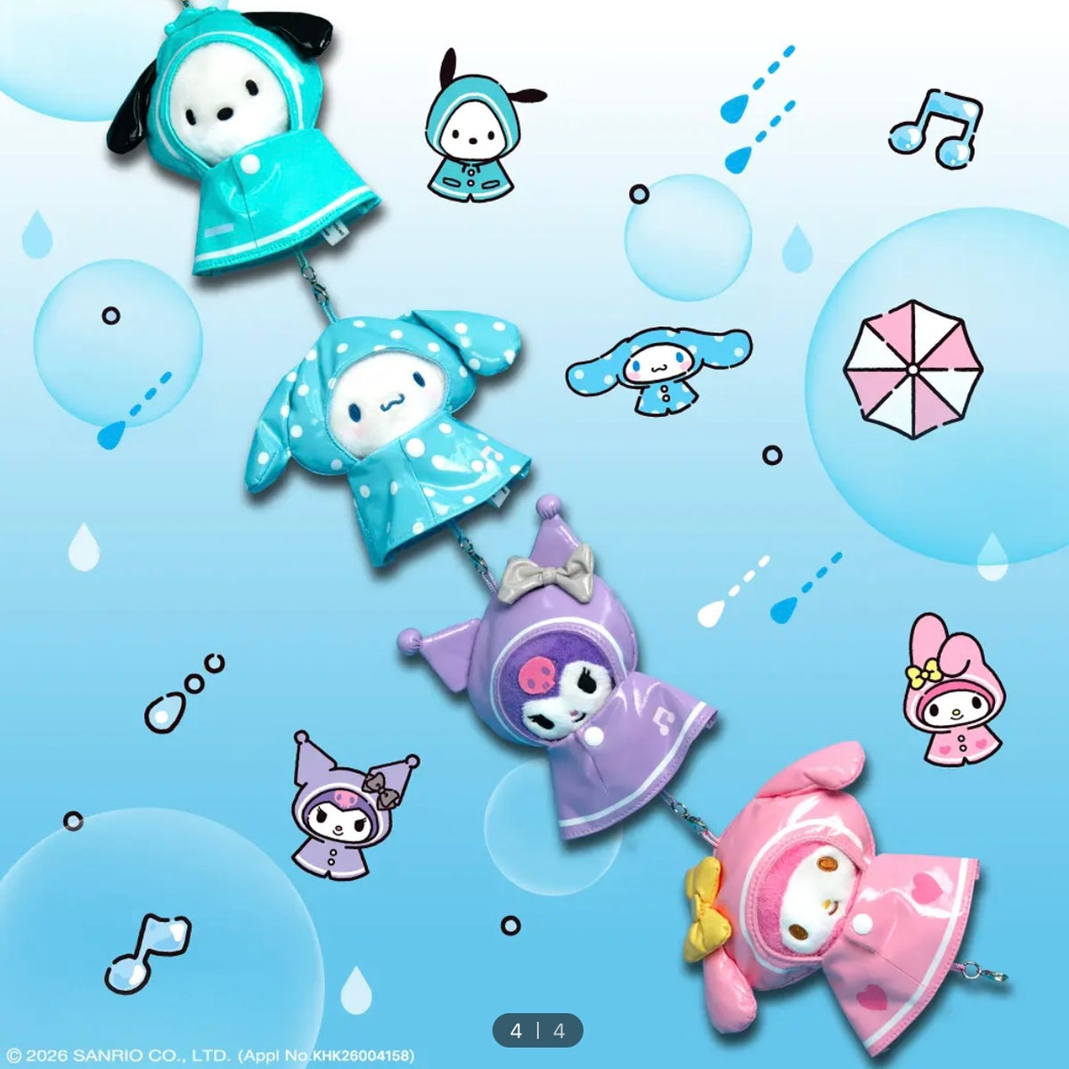(PRE-ORDER) Sanrio Characters Rainy Day Raincoat Plush Keyring